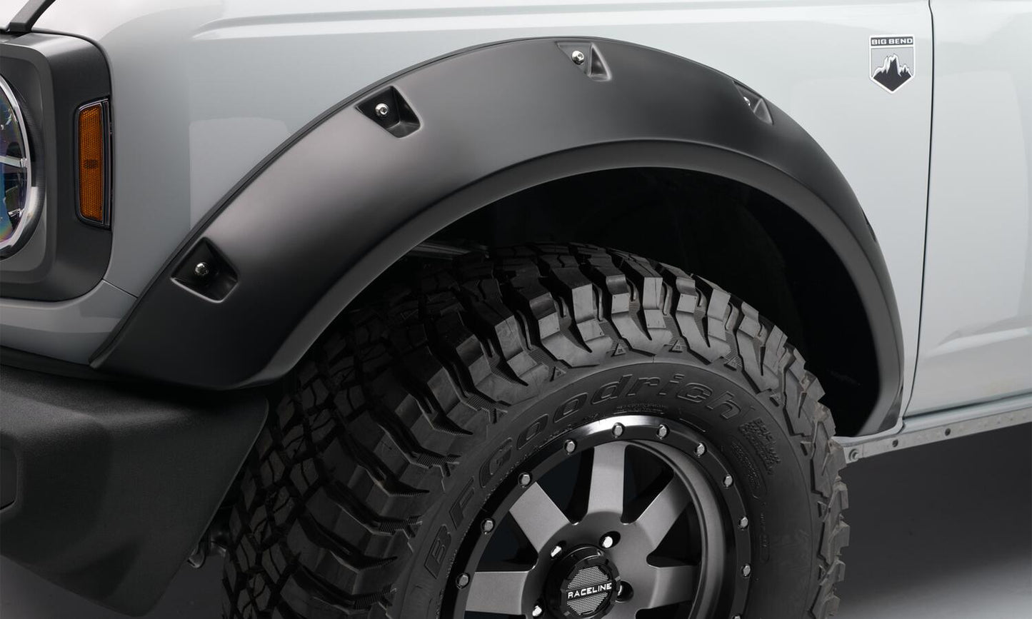 Black Pocket/Rivet Style Textured Finish 4-Piece Fender Flare Set For 2021-2023 Ford Bronco, 4-Dr Bushwacker-13