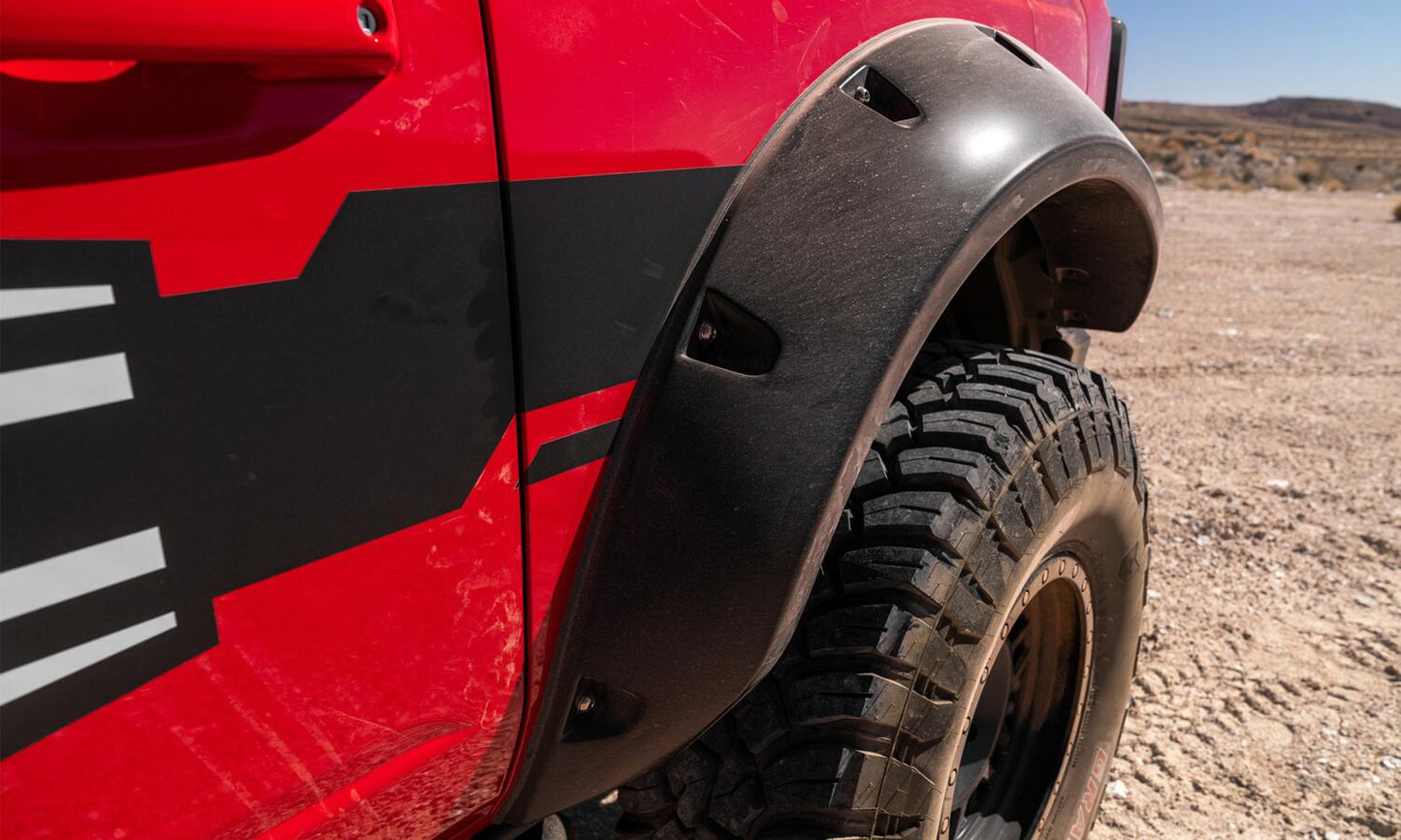 Black Pocket/Rivet Style Textured Finish 4-Piece Fender Flare Set For 2021-2023 Ford Bronco, 4-Dr Bushwacker-16