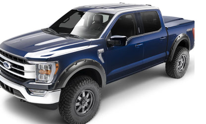 Black Pocket/Rivet Style Smooth Finish 4-Piece Fender Flare Set For 2021-2026 Ford F150 Will Not F150 Lightning Bushwacker