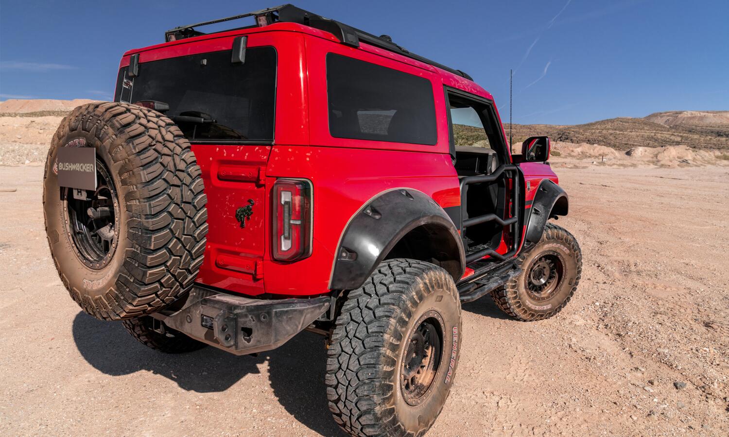 Black Pocket/Rivet Style Smooth Finish Front Fender Flares For 2021-2023 Ford Bronco 2-DR Bushwacker