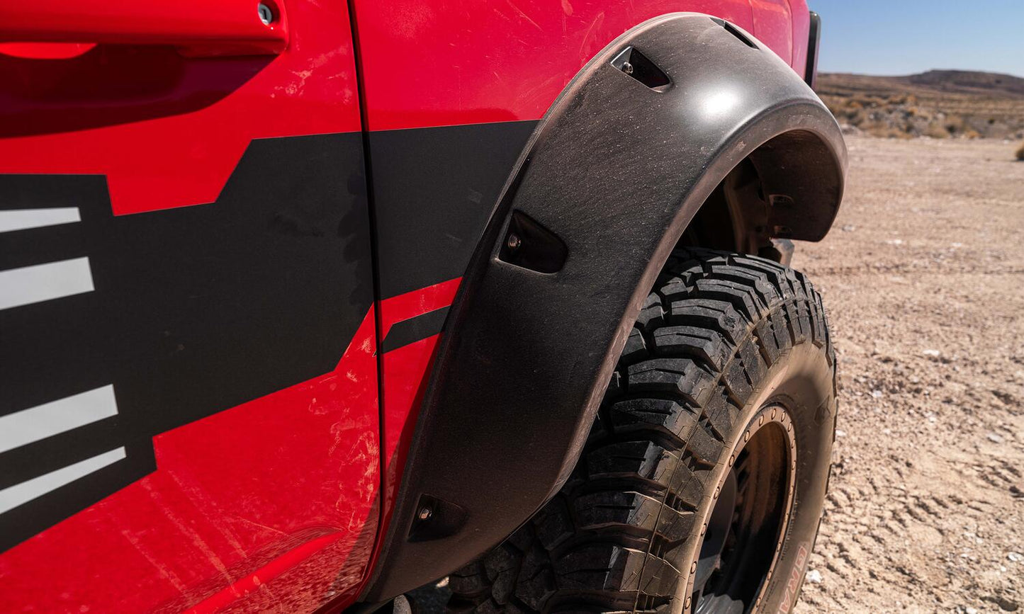 Black Pocket/Rivet Style Smooth Finish Front Fender Flares For 2021-2023 Ford Bronco 2-DR Bushwacker-3