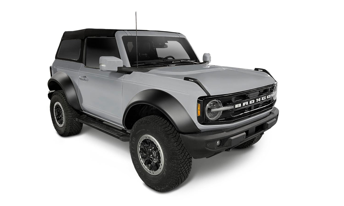 Black Extendafender Style Smooth Finish 4-Piece Fender Flare Set For 2021-2023 Ford Bronco, 2-Dr Bushwacker