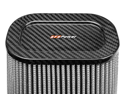 Track Series Intake Replacement Air Filter w/ Pro Dry S Media - Carbon Fiber top (7-1/2x5-1/2) Inch F x (9x7) Inch B x (5-3/4x3-3/4) Inch T (Carbon Fiber) x 10 Inch H aFe Power-3