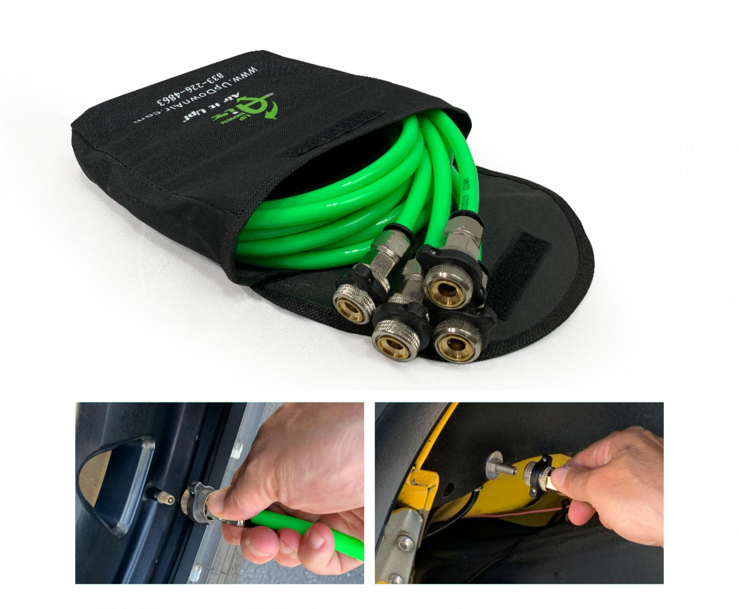 Jeep JK Tire Inflator System 4 Tire For 07-18 Wrangler JK W/Engine Mount With Box, Fittings, Hoses and Storage Bag Black Up Down Air-1