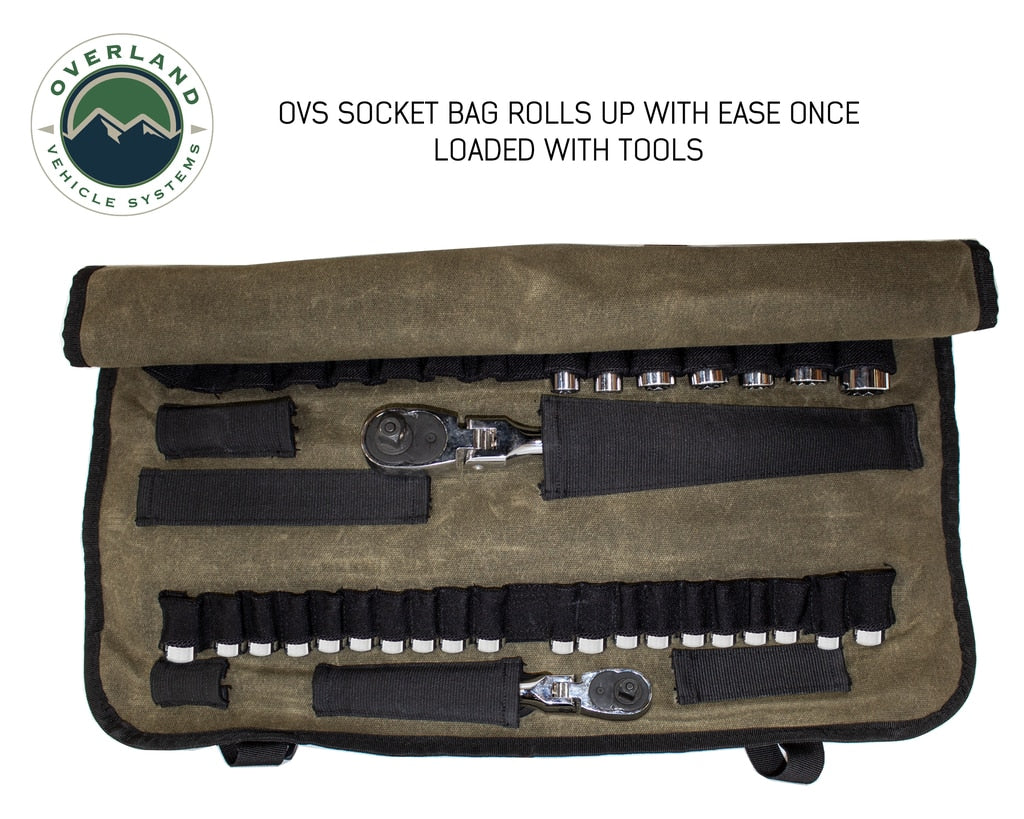 Overland Vehicle Systems Rolled Socket Organizer Storage Bag - #16 Waxed Canvas Overland Vehicle Systems