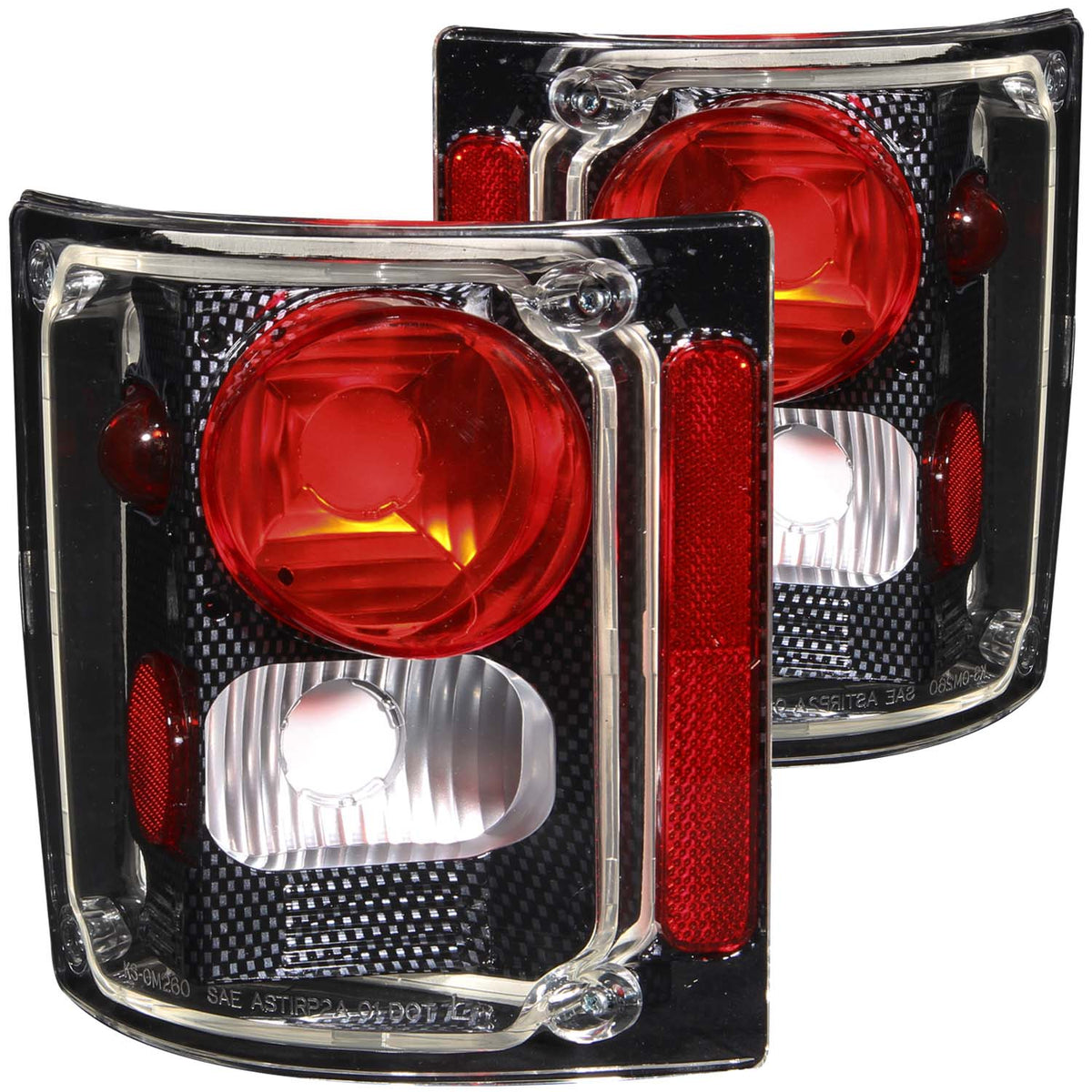 Tail Light Set Clear/Red Lens Carbon Housing Pair Chevy/GMC Trucks/SUVs 1970-1991 AnzoUSA
