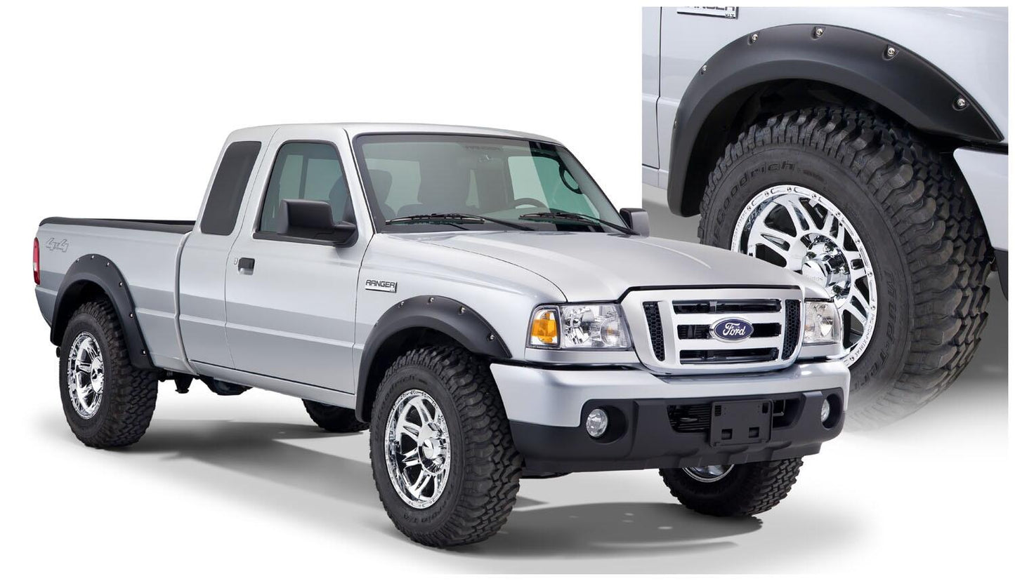 Black Pocket/Rivet Style Smooth Finish 4-Piece Fender Flare Set For 1993-2011 Ford Ranger (Excludes FX4) Bushwacker