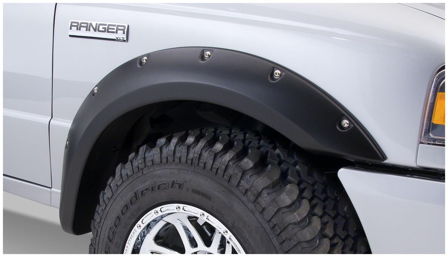 Black Pocket/Rivet Style Smooth Finish 4-Piece Fender Flare Set For 1993-2011 Ford Ranger (Excludes FX4) Bushwacker-1