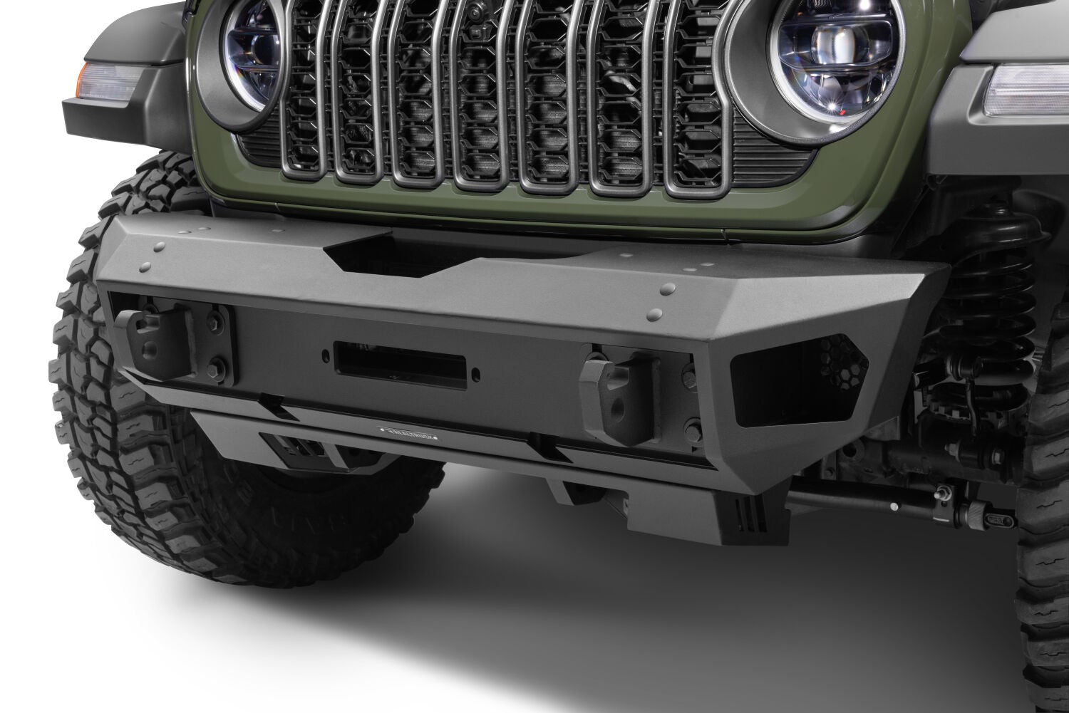 Trailline Front Stubby Bumper Textured Black 2018-2026 Jeep Wrangler JL 2020-2025 Jeep Gladiator Go Rhino-1