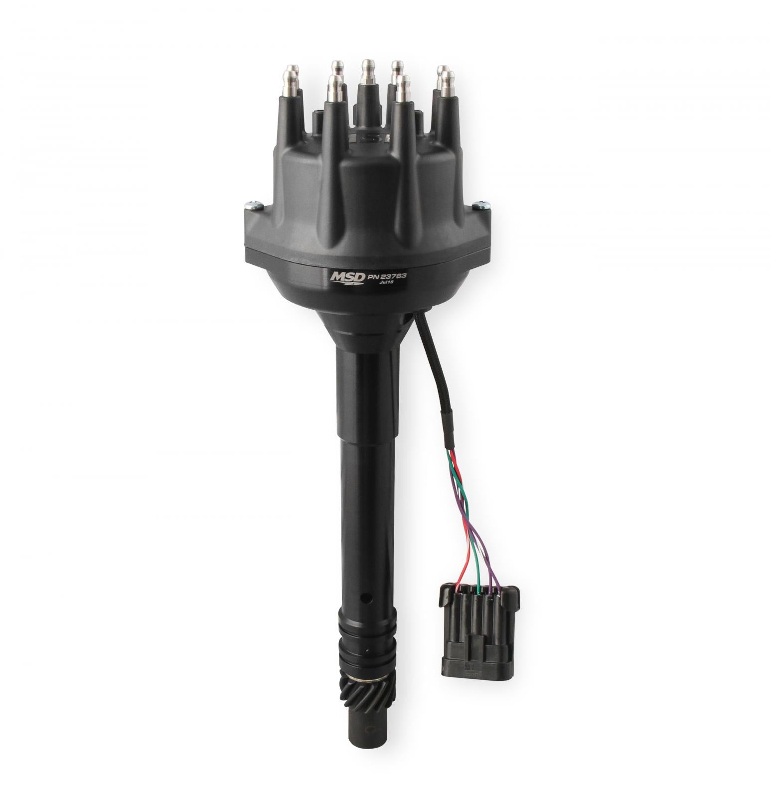 Black Chevy Tall Deck Dual Sync Distributor Pro-Billet Dual Sync EFI Distributors Designed To Work With Holley Efi, And Other Sequential EFI Systems That Support Hall Effect Crank And Cams Sensor Inputs MSD Ignition