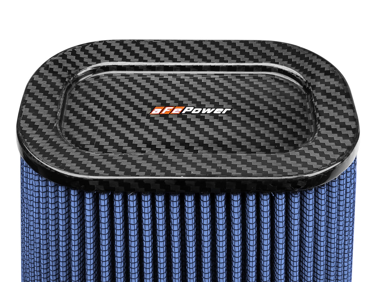Track Series Intake Replacement Air Filter w/ Pro 5R Media - Carbon Fiber top (7-1/2x5-1/2) Inch F x (9x7) Inch B x (5-3/4x3-3/4) Inch T (Carbon Fiber) x 10 Inch H aFe Power-3