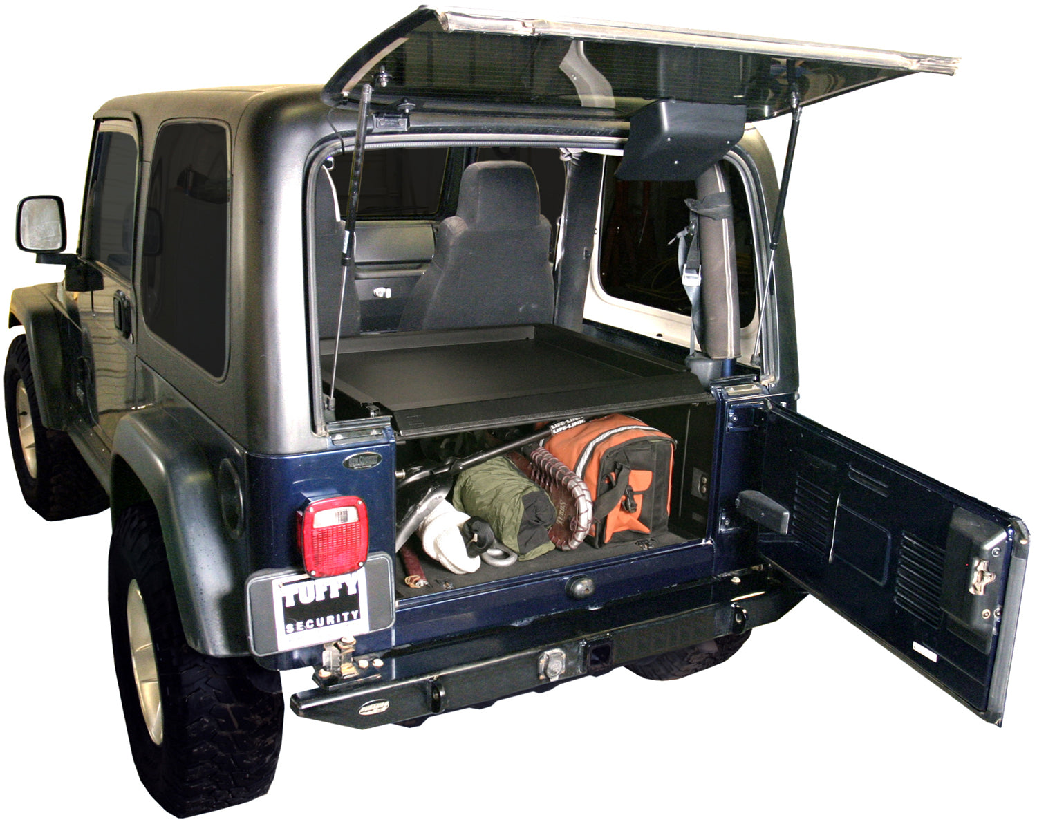 Deluxe Cargo Enclosure - 87-95 Wrangler YJ / 97-06 Wrangler TJ Rear Seats Must Be Removed Black Products Tuffy Security-1
