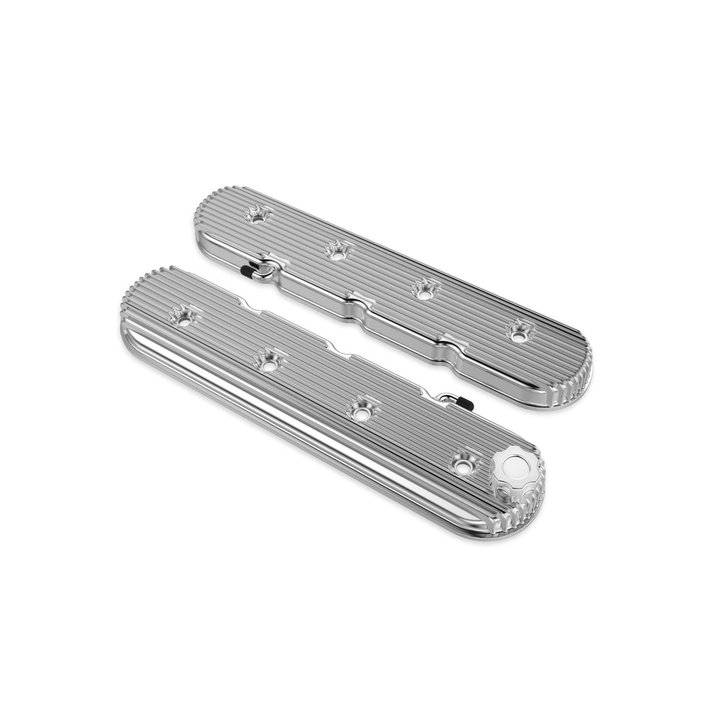 Vintage Series Finned LS Valve Covers, Standard Height Polished Vintage Series Standard Height LS Valve Covers, Cast Aluminum Polished Finish Holley
