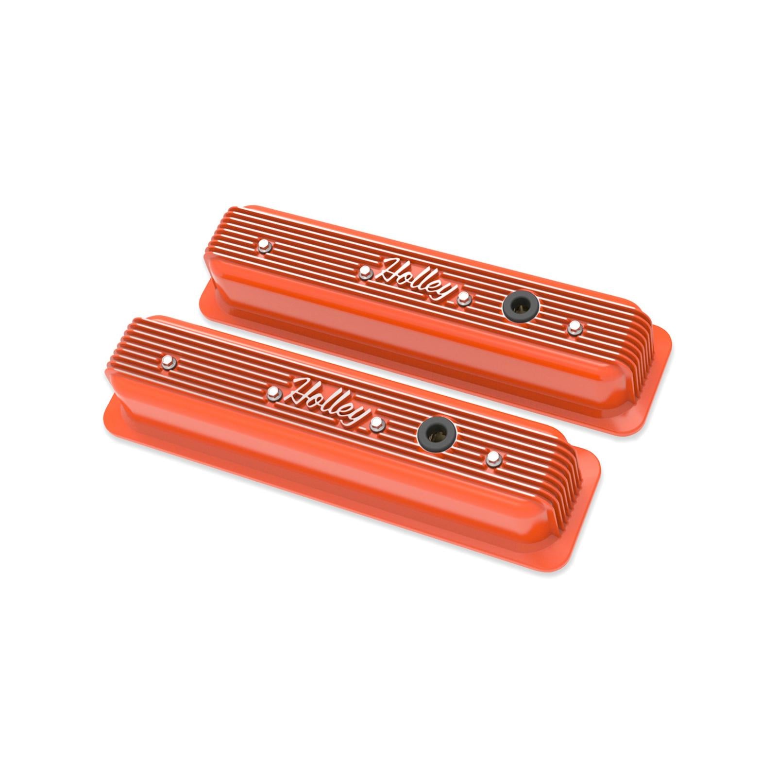 Vintage Finned Valve Cover Script SBC Center Bolt Machined Small Block Chevrolet ZZ6/Vortec Center Bolt Valve Cover Emissions Provision Holley-3