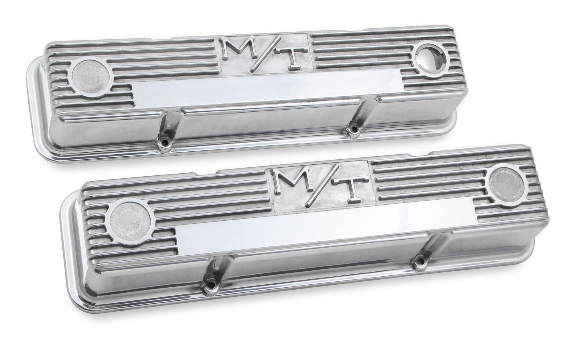 M/T Valve Covers Vintage Style Finned SBC Chevrolet Small Block Perimeter Bolt Cast Aluminum Holley-4