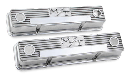 M/T Valve Covers Vintage Style Finned SBC Chevrolet Small Block Perimeter Bolt Cast Aluminum Holley-4