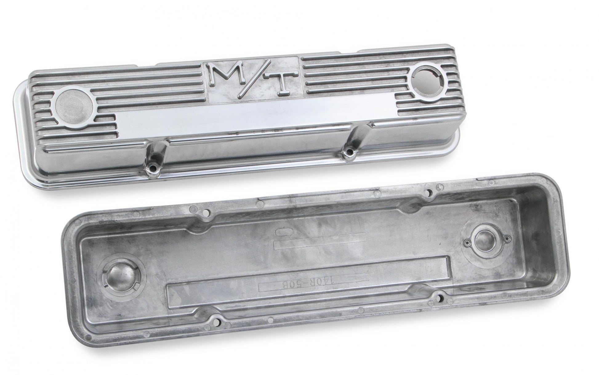 M/T Valve Covers Vintage Style Finned SBC Chevrolet Small Block Perimeter Bolt Cast Aluminum Holley-5
