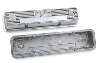 M/T Valve Covers Vintage Style Finned SBC Chevrolet Small Block Perimeter Bolt Cast Aluminum Holley-5