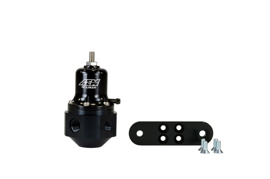 Hi-Cap Universal Adjustable Fuel Pressure Regulator Inlet 2 x -6AN (9/16-18) Outlet -6AN Gauge Port 1/8 Inch NPT Black AEM Electronics-1