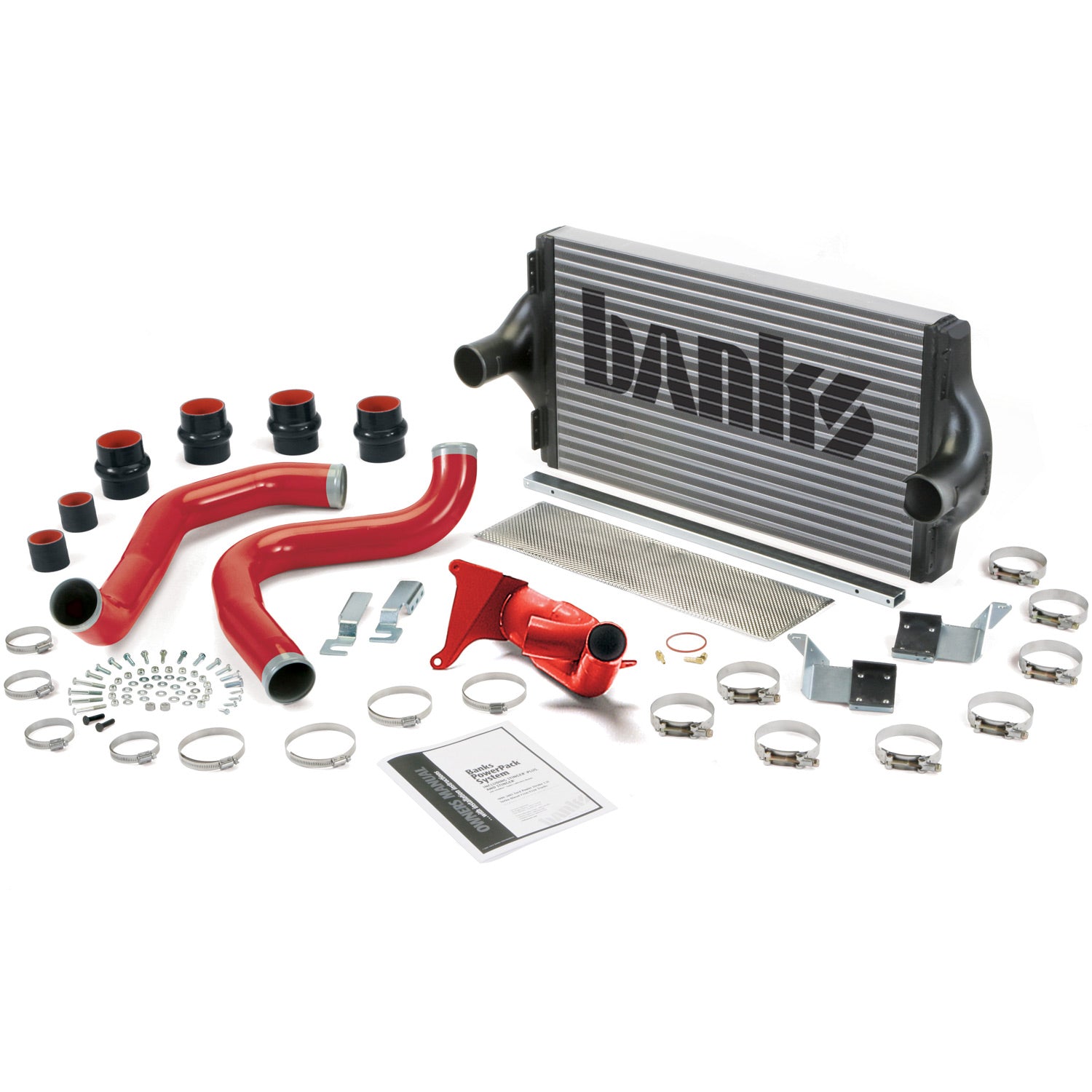 Intercooler Upgrade, Includes Boost Tubes (red powder-coated) for 1999.5 Ford F250/F350 7.3L Stroke Banks Power