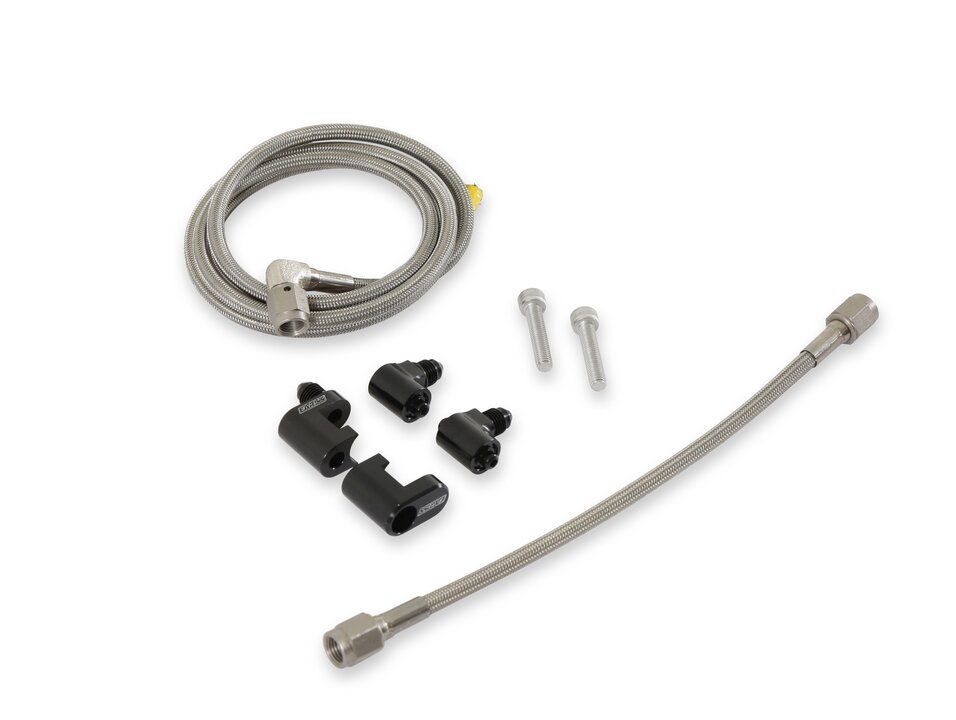 LS Steam Tube Kit W/speed Flex LS Steam Tube Kit with Braided Stainless Speed-Seal Hose, Zinc Plated Steel Hose Ends, and Adjustable Steam Vent Adapters for the Front Outlets on the Engine Holley-1