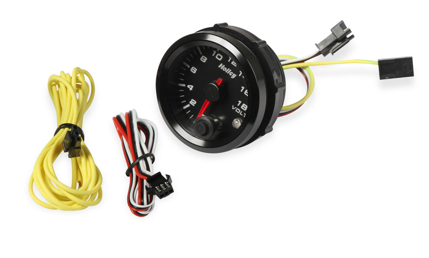 Analog Style Voltage Gauge Black 2-1/16 Voltage 8-18 Volts-Logo Holley-1