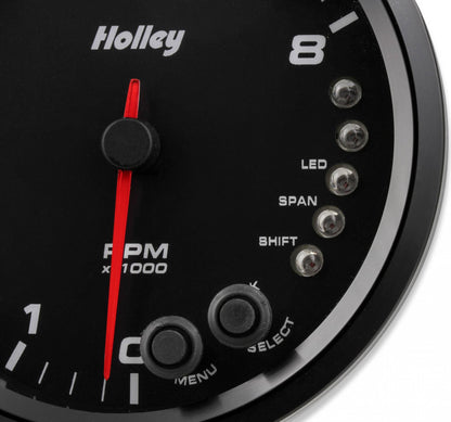 Analog-Style Tachometer Black 4-1/2 Tachometer 0-8K Standalone W/ Internal Shiftlight-Logo Holley-1