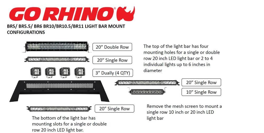 BR6 Light Mount Bar Textured Black 2014-2015 Silverado 1500 2014-2021 Toyota Tundra 2015-2017 Ford F-150 Go Rhino-2