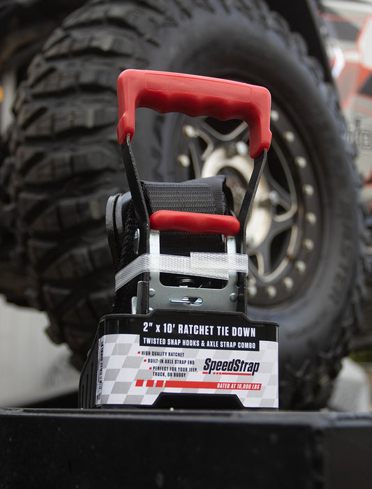 2 Inch x 10' Ratchet Tie Down w/ Twisted Snap Hooks and Axle Strap Combo Black SpeedStrap-1