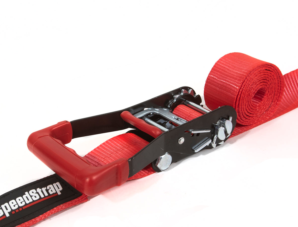 2 Inch x 10' Ratchet Tie Down w/ Twisted Snap Hooks and Axle Strap Combo Red SpeedStrap-2