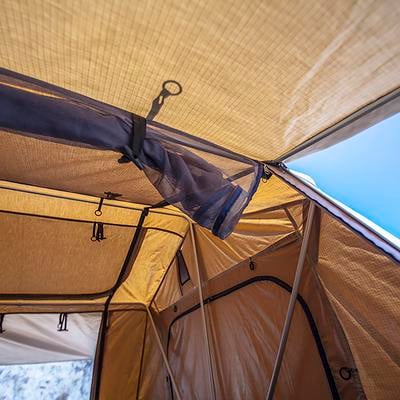 Overlander Roof Top Tent Open size 95 Inch W x 56 Inch L x 51 Inch H Load capacity is 661 lbs Sleeps 2-3 Smittybilt-7