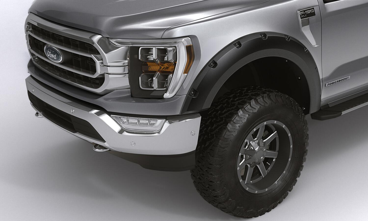 Black Forge Pocket/Rivet Textured Finish 4-Pc Fender Flare Set For 99-07 Ford F250/350 Excludes Dually Bushwacker-1