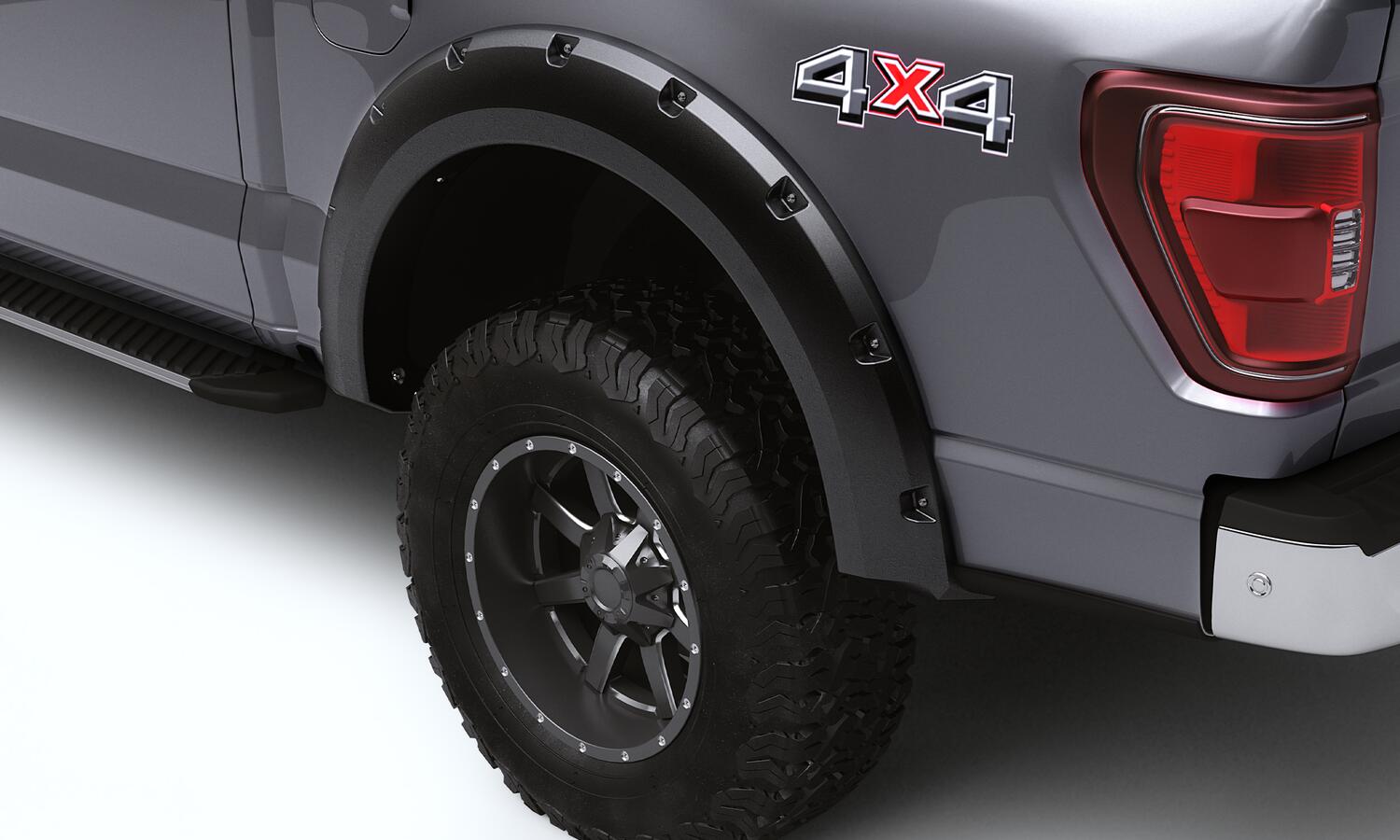 Black Forge Pocket/Rivet Textured Finish 4-Pc Fender Flare Set For 99-07 Ford F250/350 Excludes Dually Bushwacker-2