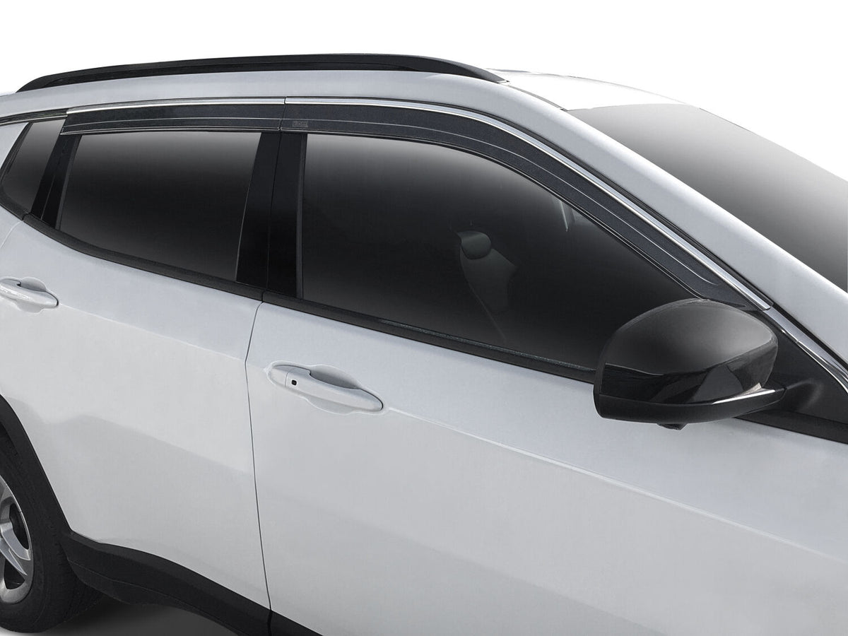 Low Profile Ventvisor Deflector Smoke with Chrome Trim Outside Mount 4 Piece For 2021-2024 Jeep Grand Cherokee Husky Liners