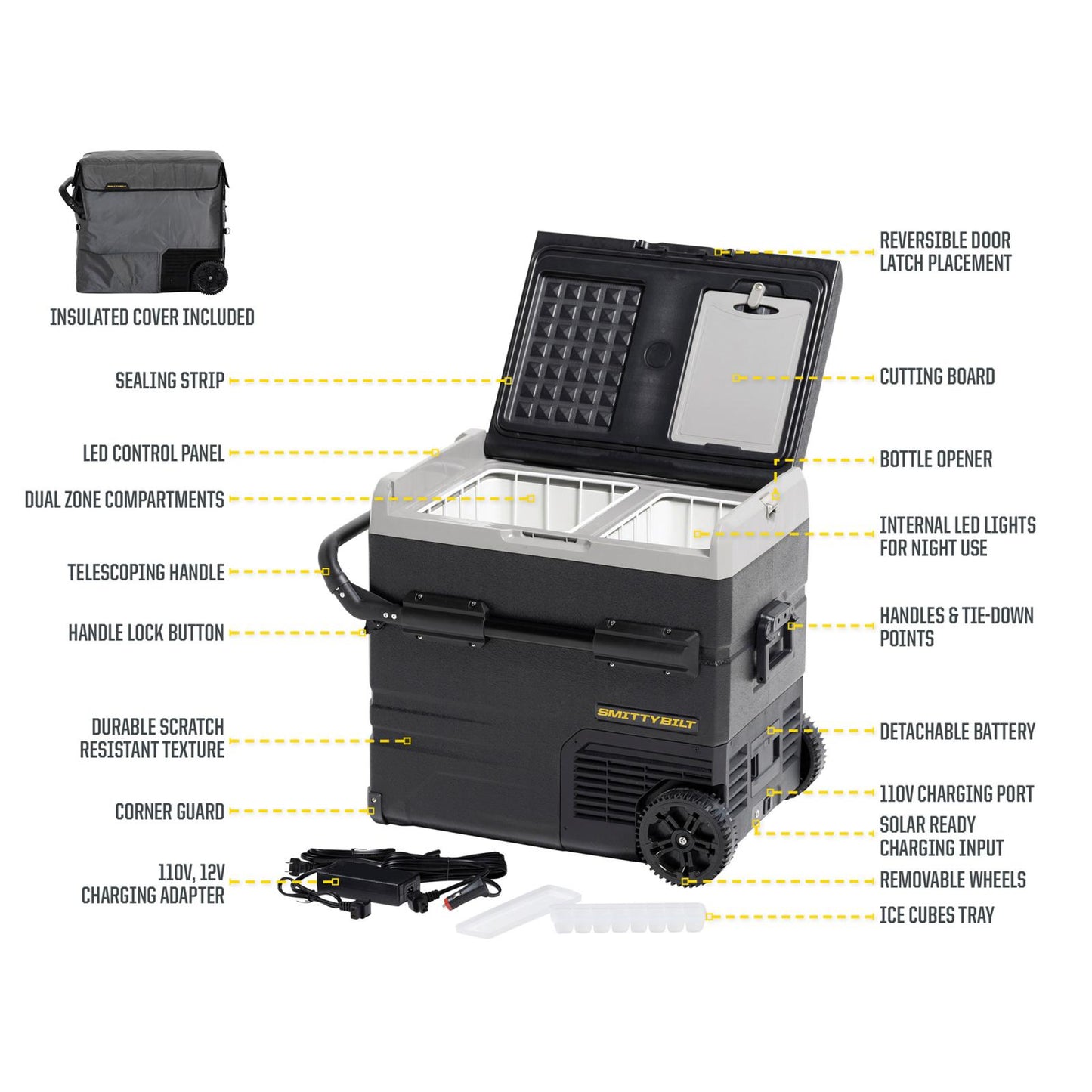 Waypoint 55L Fridge/Freezer Dual Zone Fridge Outside Dimensions 28 inch Long x 22.5 inch tall x 18.1 Inch Wide Smittybilt-8