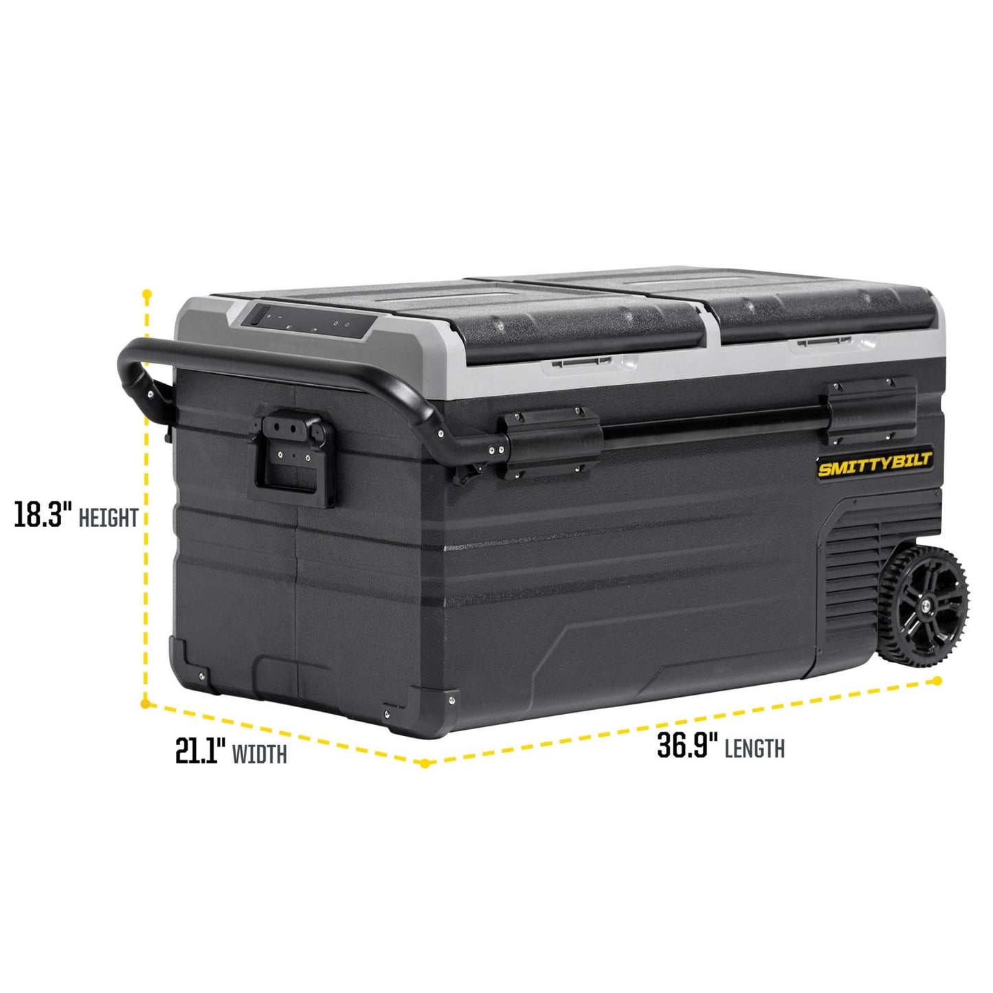 Basecamp 75L Fridge/Freezer Dual Zone Fridge Outside Dimensions 36.9 inch Long x 18.3 Inch Tall x 21.1 Inch Wide Smittybilt-7