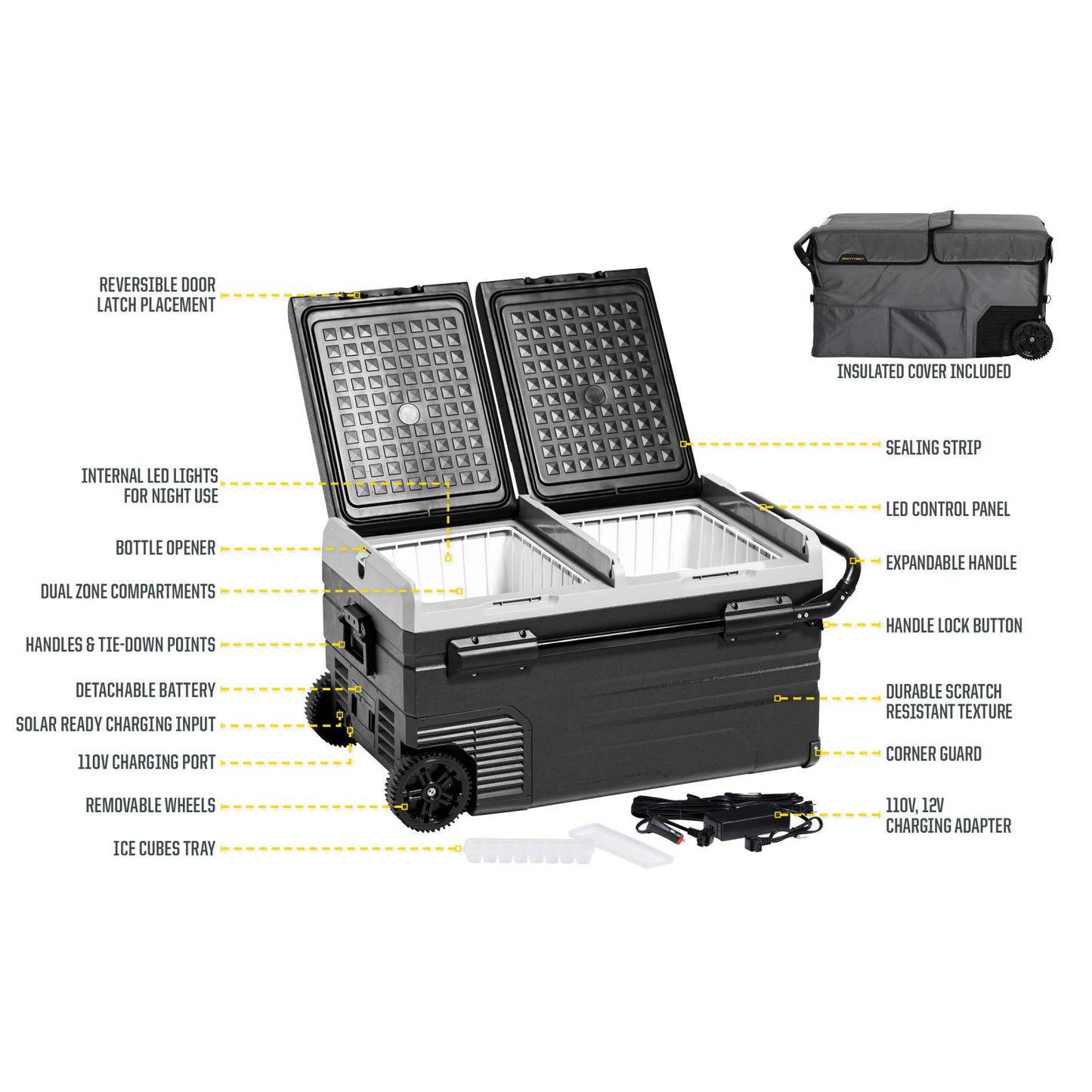 Basecamp 75L Fridge/Freezer Dual Zone Fridge Outside Dimensions 36.9 inch Long x 18.3 Inch Tall x 21.1 Inch Wide Smittybilt-8