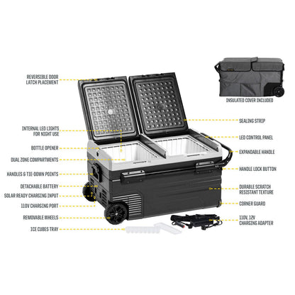 Basecamp 75L Fridge/Freezer Dual Zone Fridge Outside Dimensions 36.9 inch Long x 18.3 Inch Tall x 21.1 Inch Wide Smittybilt-8