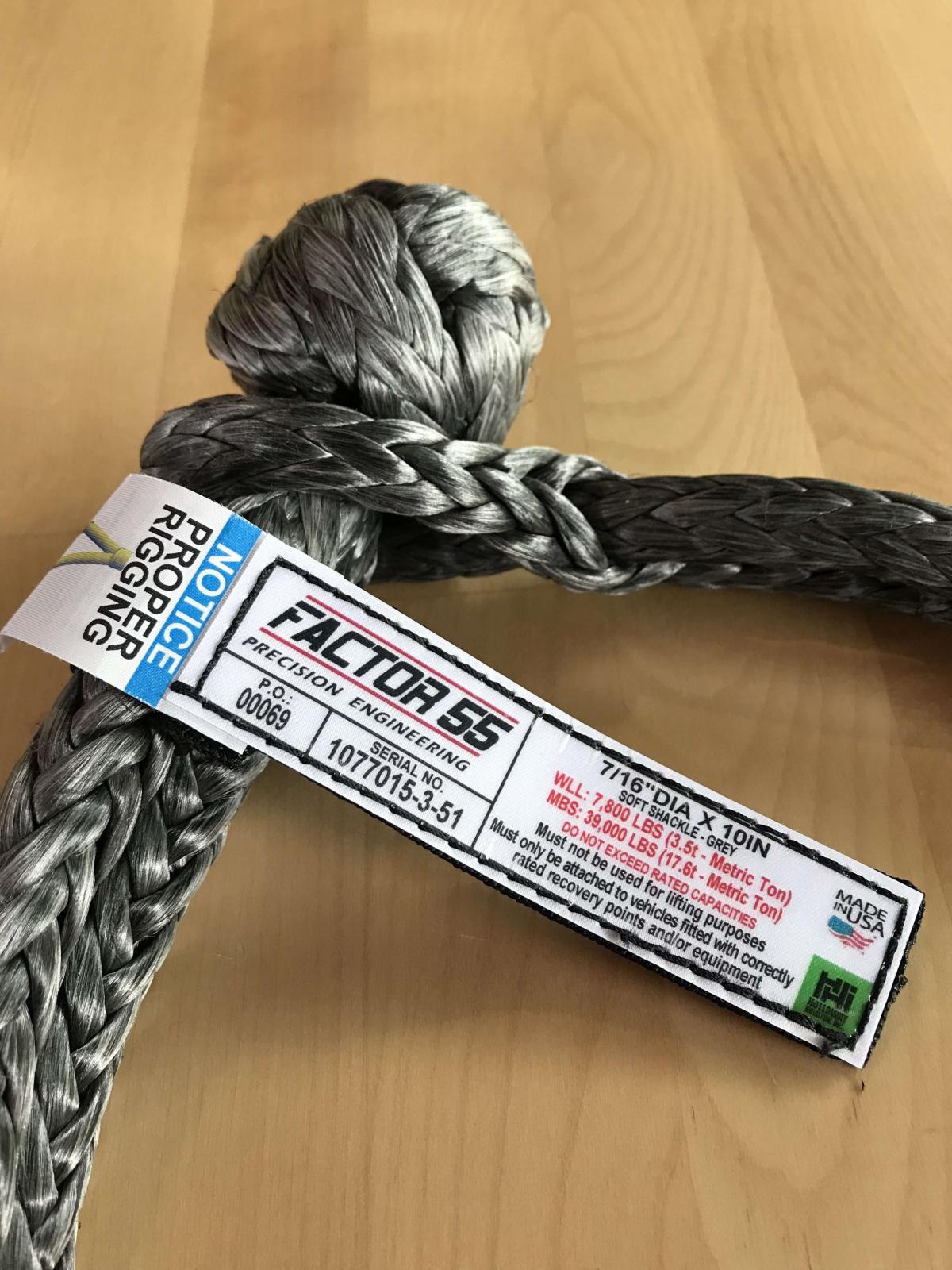 10 Inch Soft Shackle 7/16 Diameter Standard Duty Gray Factor 55-1