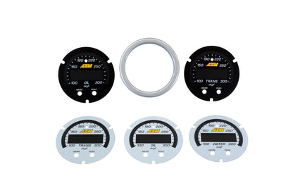 X-Series Temperature Gauge Accessory Kit Silver Bezel Black Transmission and Oil Faceplates White Water, Transmission, and Oil Faceplates AEM Electronics-1