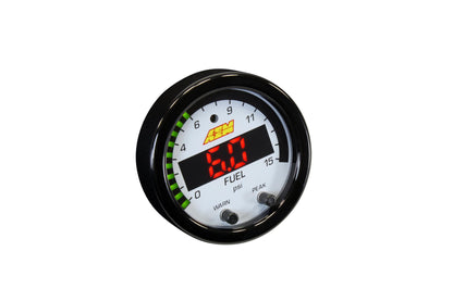 X-Series Pressure Gauge Kit 0-15 PSI Black Bezel and Black Boost/Fuel Faceplate AEM Electronics-2
