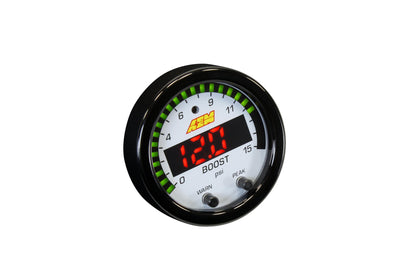 X-Series Pressure Gauge Kit 0-15 PSI Black Bezel and Black Boost/Fuel Faceplate AEM Electronics-7