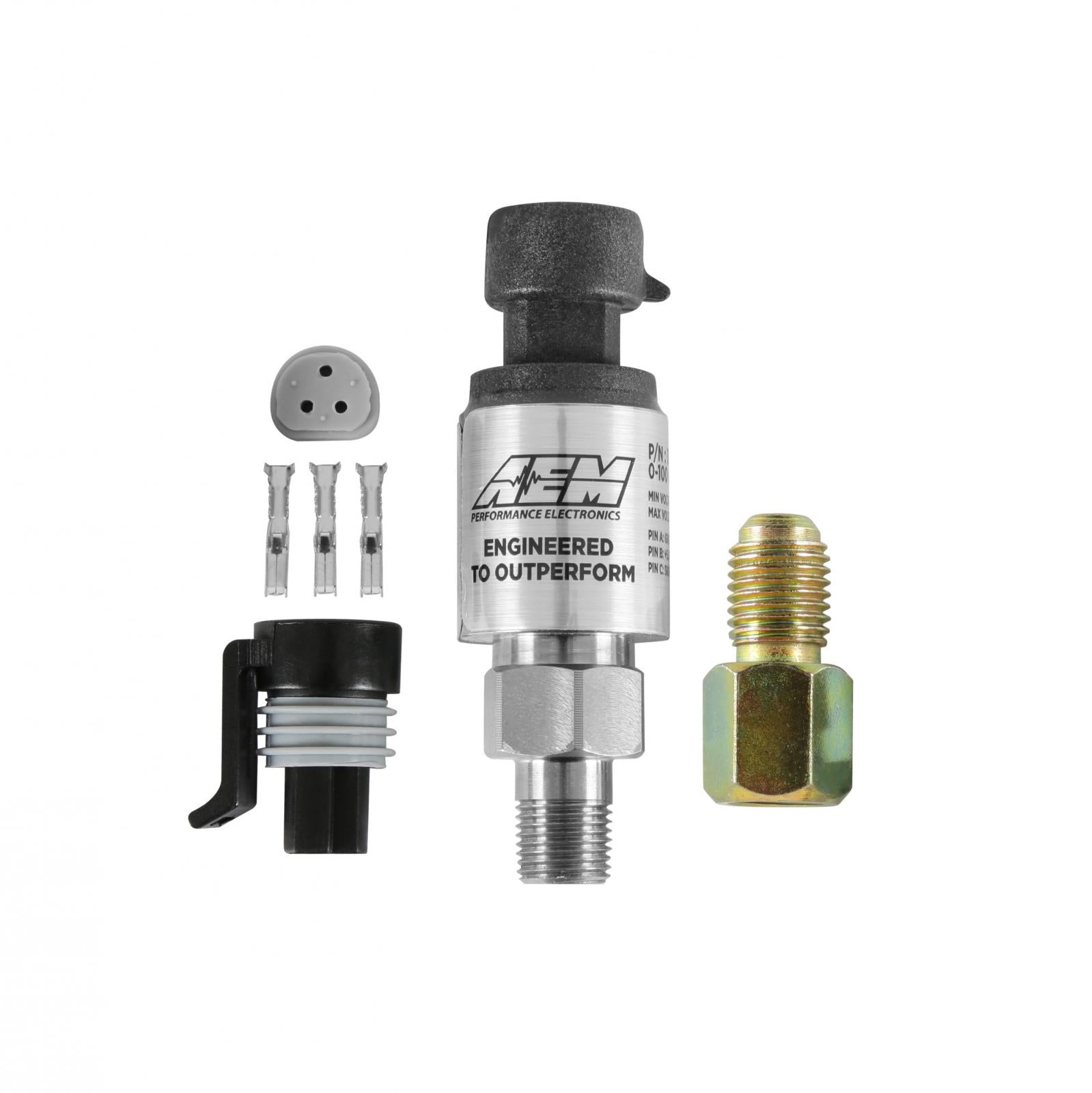 100 PSIg Stainless Sensor Kit 1/8 Inch NPT Male Thread w/ -4 and 3/16 NPT Adapters AEM Electronics-7