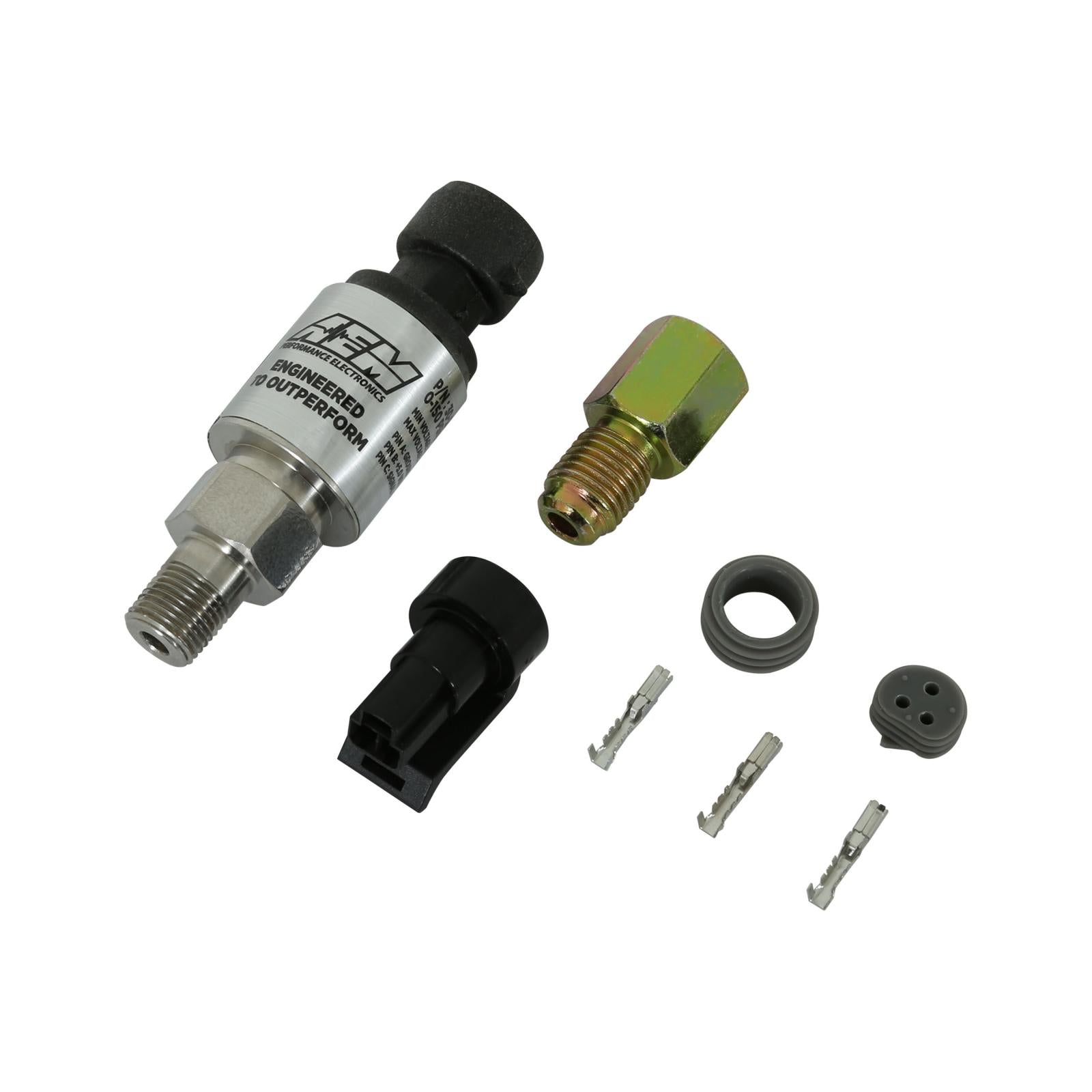 150 PSIg Stainless Sensor Kit 1/8 Inch NPT Male Thread w/ -4 and 3/16 NPT Adapters AEM Electronics