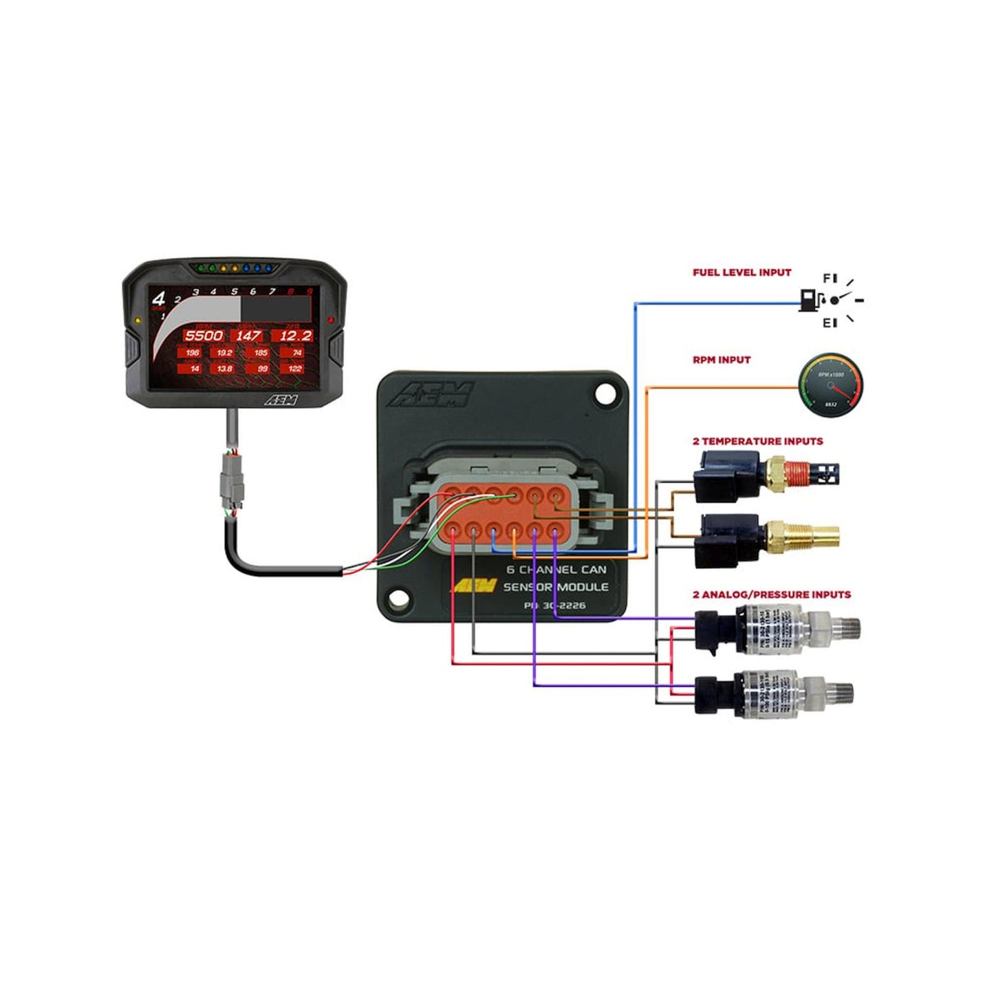 6 Channel CAN Module Converts two analog temp channels, two analog pressure channels, a tach input and fuel level input to AEMnet CANbus AEM Electronics-2