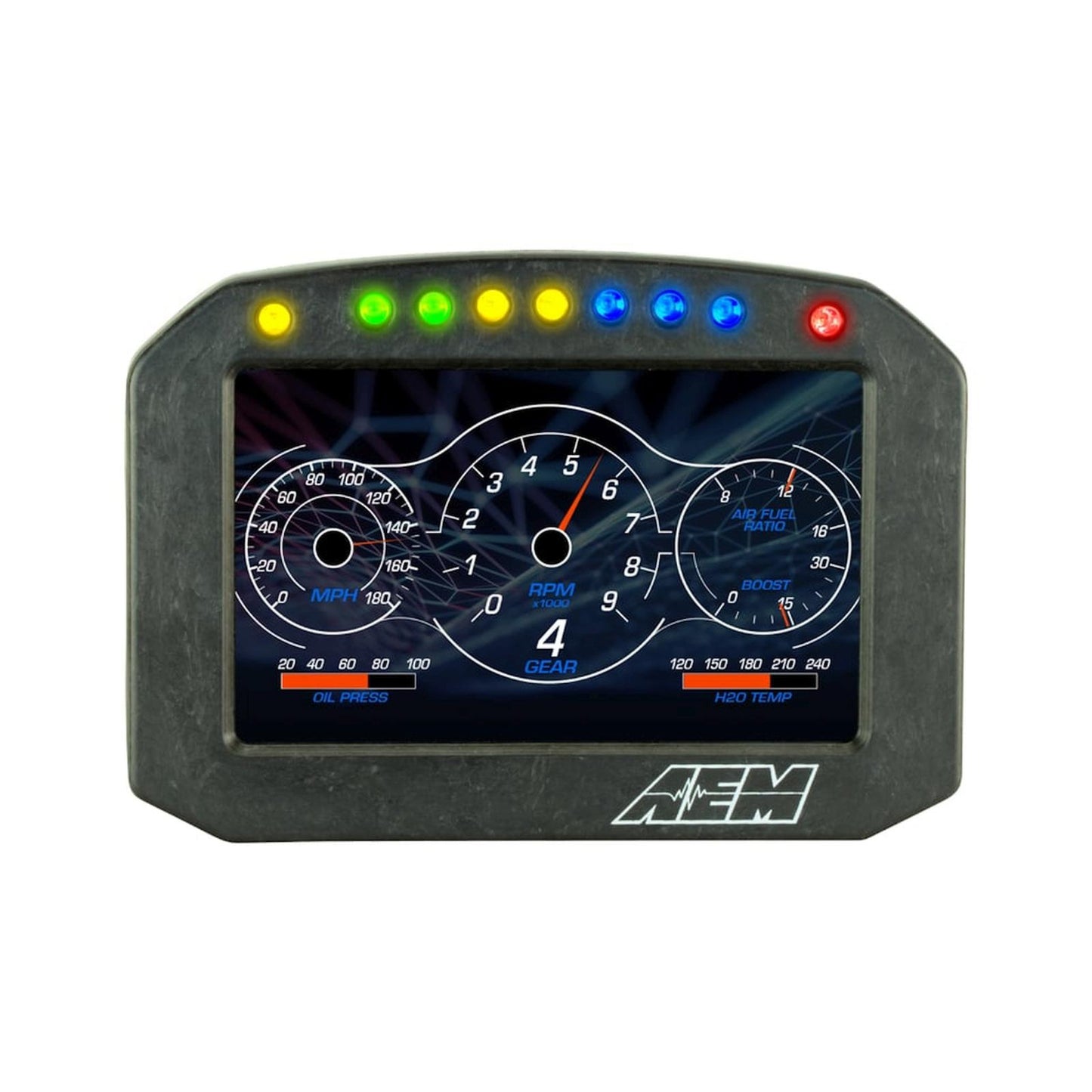 CD-5F Carbon Flat Panel Non-Logging/ Non-GPS Display 5-inch diagonal screen, carbon fiber enclosure, wiring harness included, Does Not Include Buttons (See PN 30-3610) AEM Electronics-10