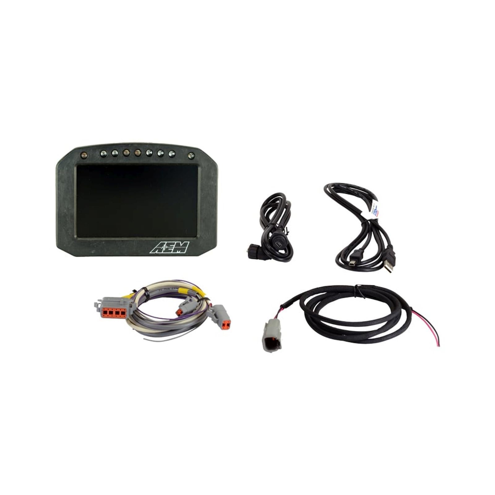 CD-5FL Carbon Flat Panel Logging Display 5-inch diagonal screen, carbon fiber enclosure, wiring harness included, Does Not Include Buttons (See PN 30-3610) AEM Electronics