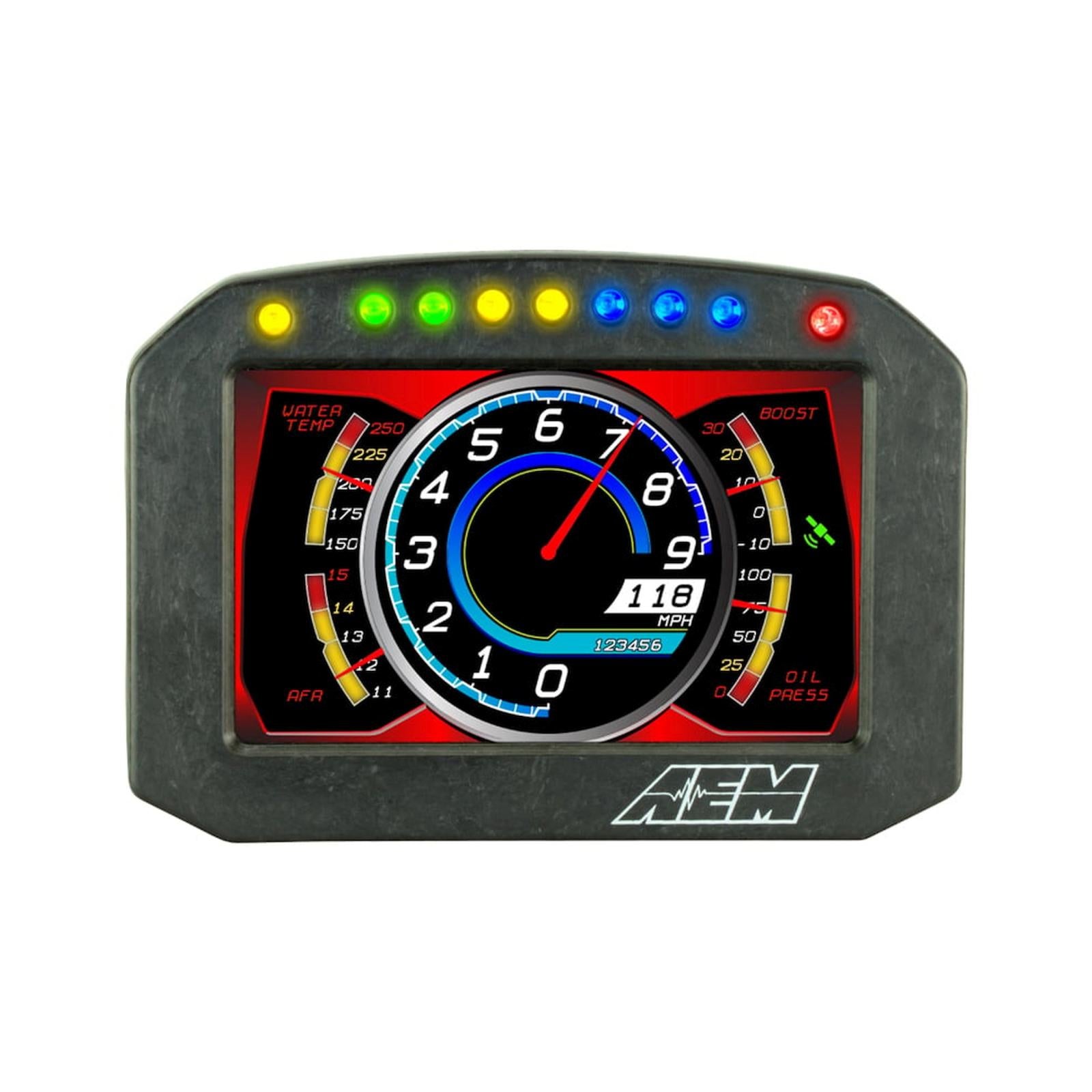 CD-5FG Carbon GPS-Enabled Flat Panel Digital Dash Display 5-inch diagonal screen, carbon fiber enclosure, GPS antenna and wiring harness included, Does Not Include Buttons (See PN 30-3610) AEM Electronics-6