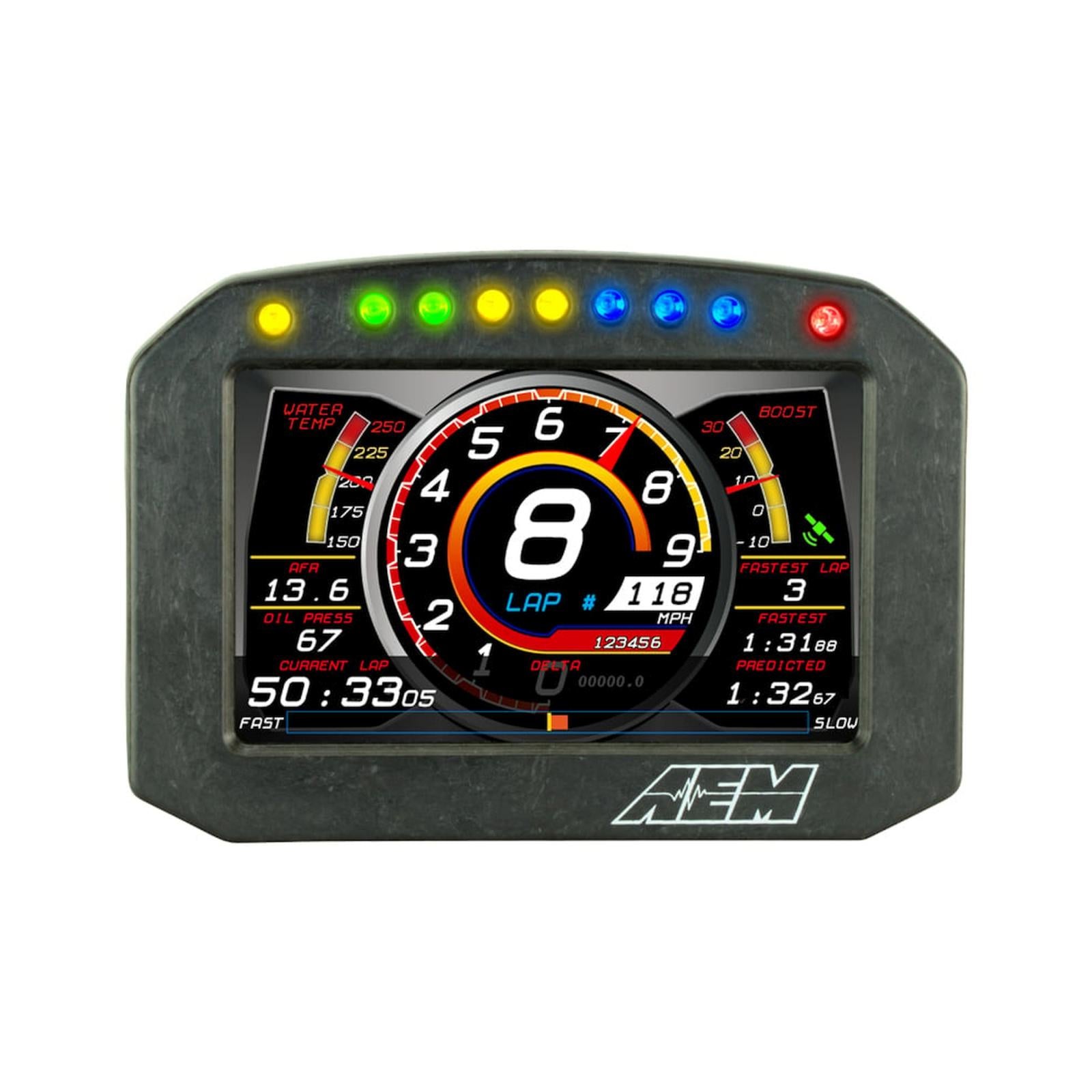 CD-5FLG Carbon Flat Panel Logging Display with Internal GPS 5-inch diagonal screen, carbon fiber enclosure, GPS antenna and wiring harness included, Does Not Include Buttons (See PN 30-3610) AEM Electronics-2