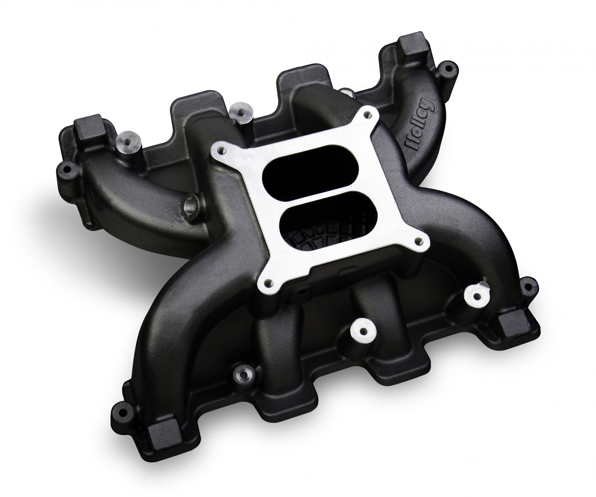 Dual Plane Intake GM LS1/LS2/LS6 Black All GM LS Gen III or IV Engines Equipped with LS1/LS2/LS6 Style Cathedral Port Cylinder Heads W/Black Ceramic Coating Holley